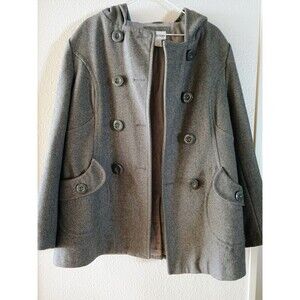 Charles Klein Hooded Lined Padded Pockets Double Breasted Peacoat Size 14 Gray